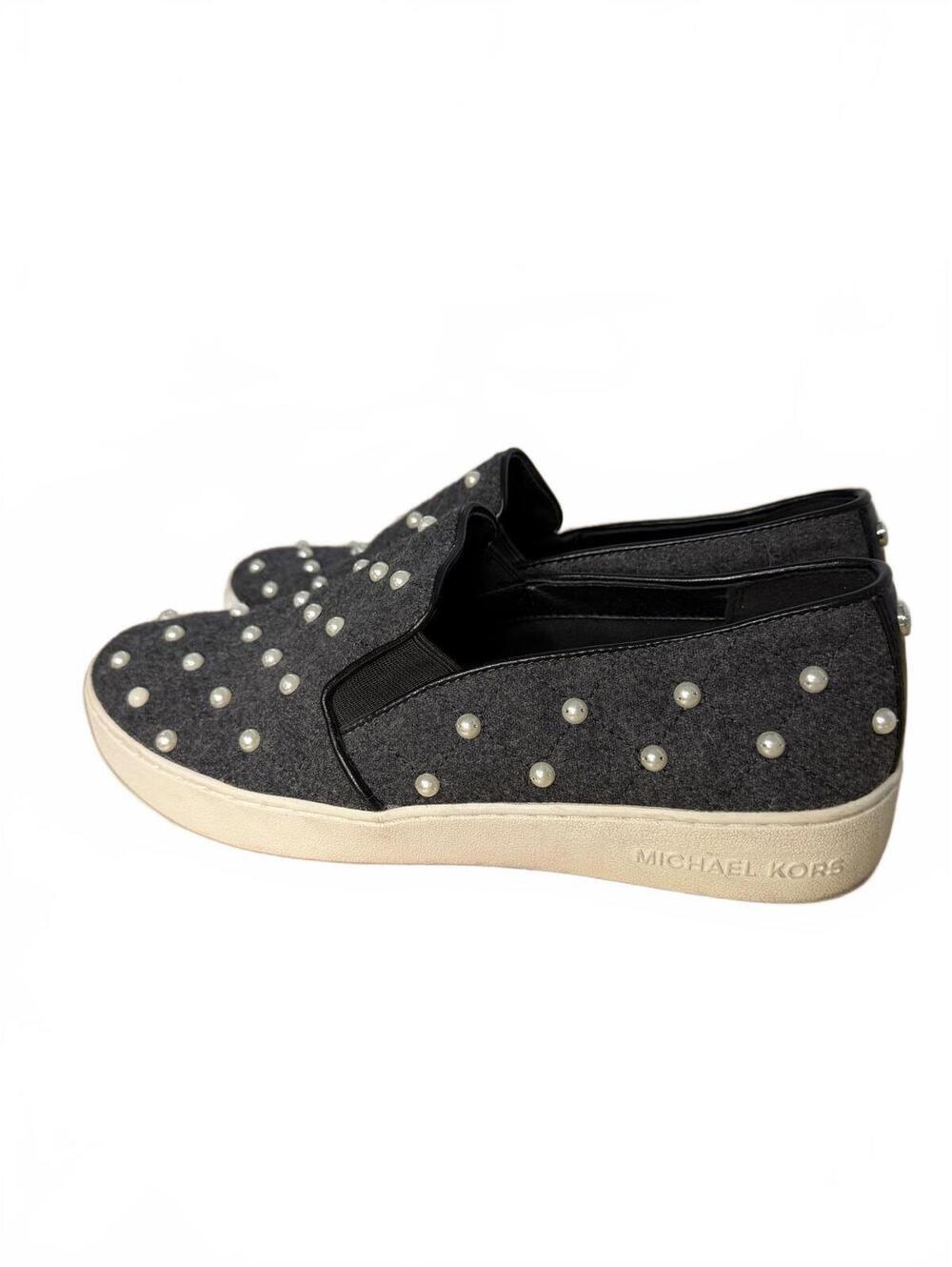 Michael Kors Keaton Pearls Loafers Size 9.5 Gray Slip On Embellished Sneakers